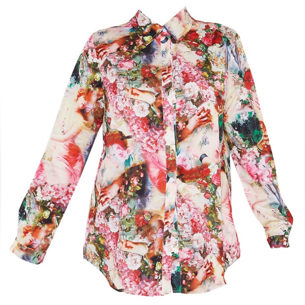 Rose femme renaissance print wide leg pants